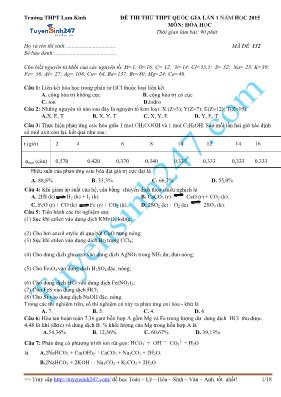 Đề thi thử THPT quốc gia lần 1 năm học 2015 môn Hóa Học - Mã đề 132